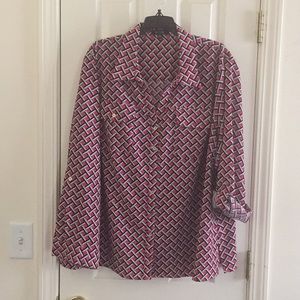 Stylist Pink, Black and White Print Blouse